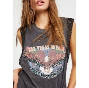 Free People Charcoal Graphic Embellished Muscle Tank